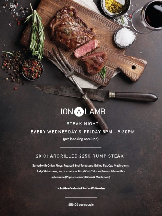 Wednesday & Friday Steak Night – Two for £50