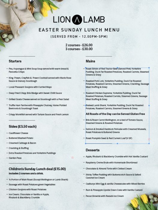 Easter Sunday Lunch Menu