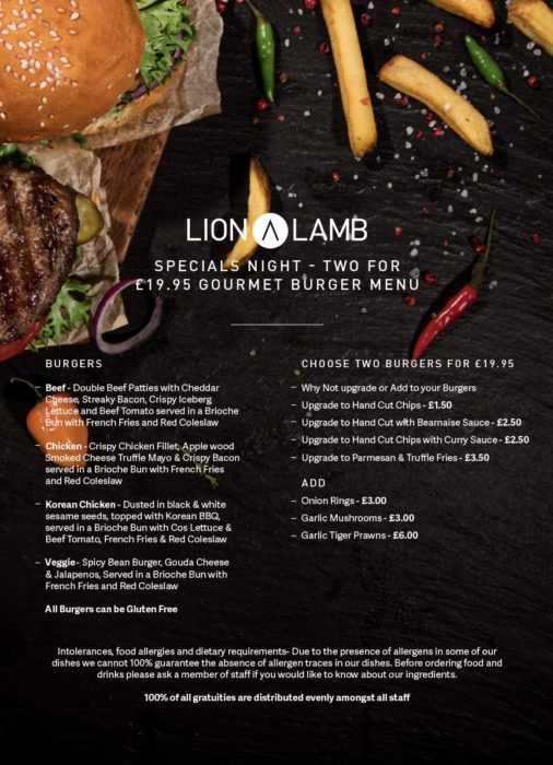 Gourmet Burger Specials Night – Two for £19.95